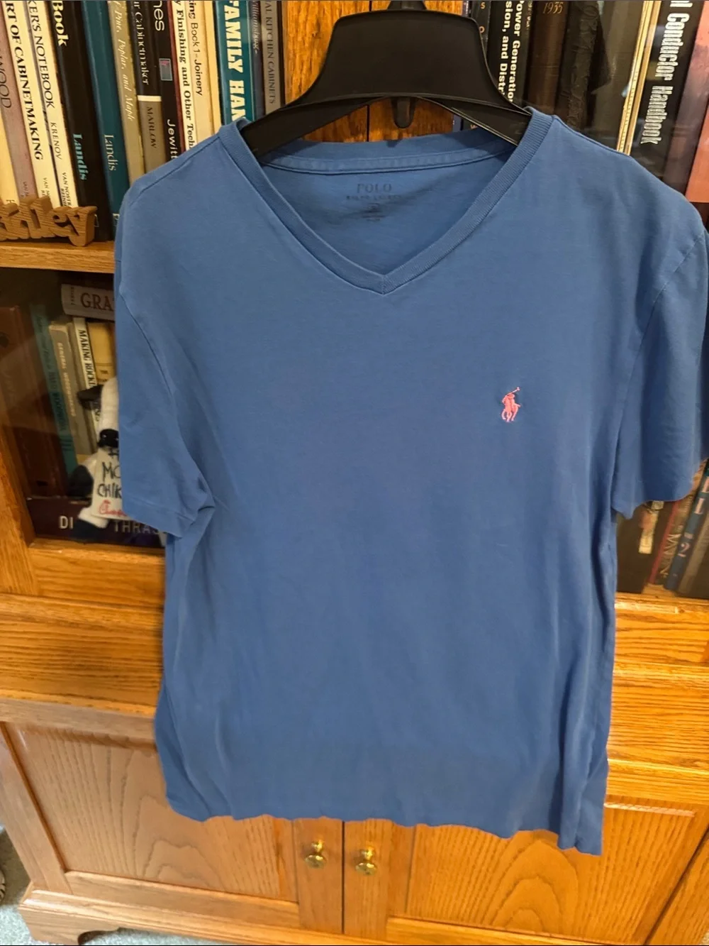 Polo by Ralph Lauren Blue V‑Neck Tee with Pink Pony